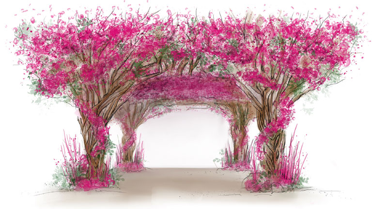 Sketch of a luxury pink Jewish Chuppah by Amie Bone