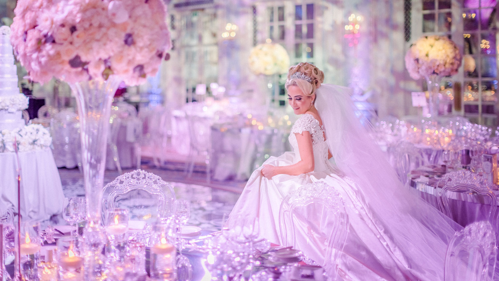 Bride in her wedding dress at The Savoy with Amie Bone Flowers